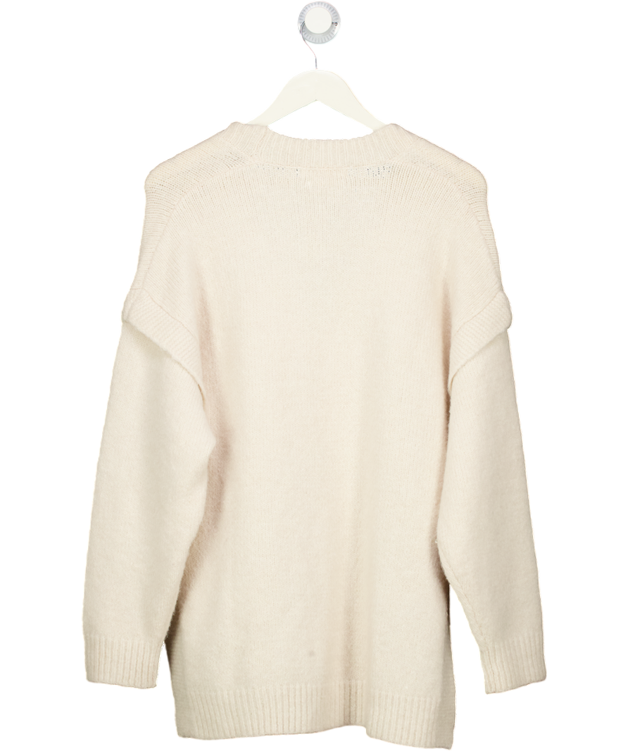MANGO Cream V-neck Wool Blend Jumper With Side Splits UK M