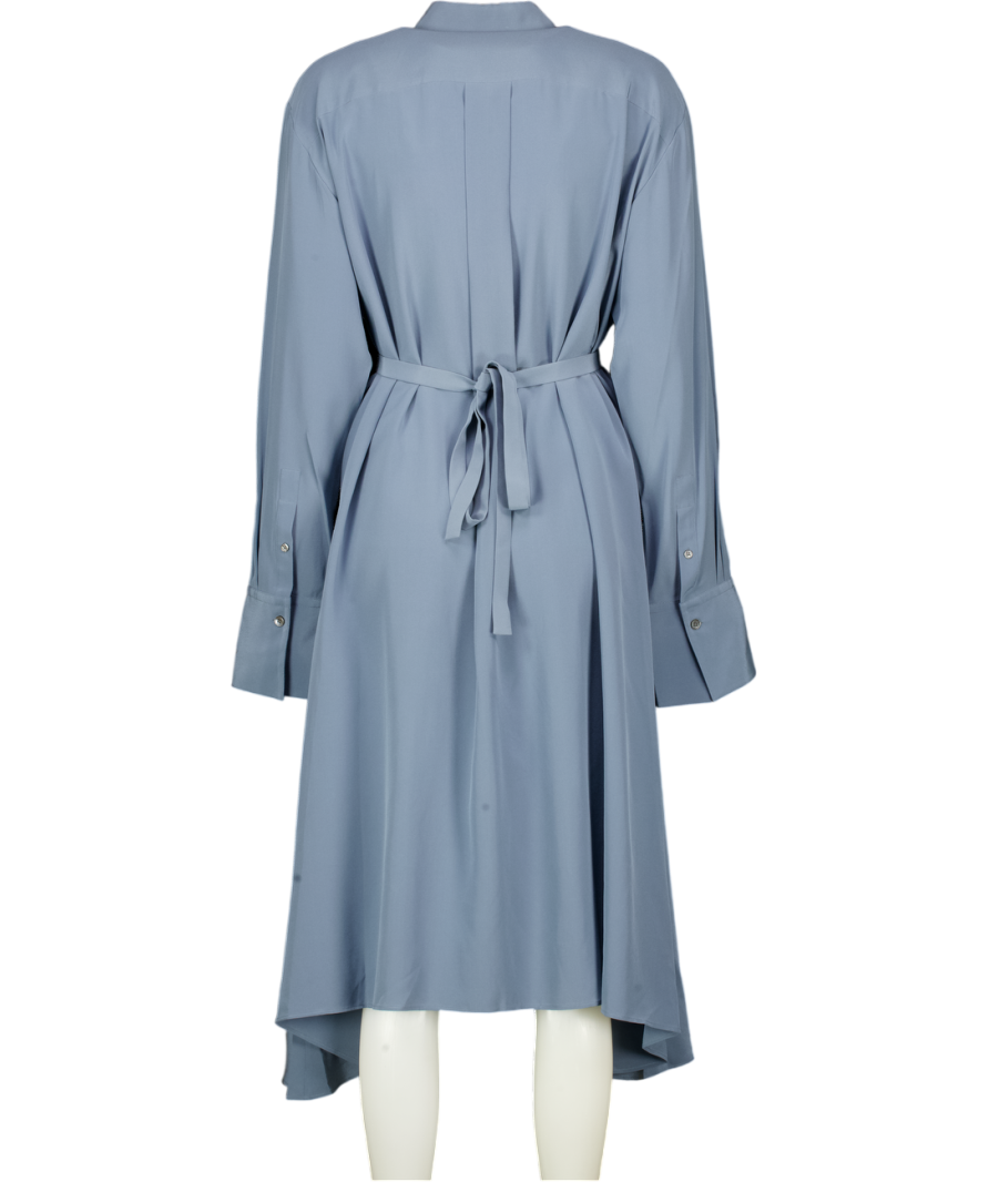 JOSEPH Dusty Blue 100% Silk Crêpe De Chine A-line Shirt Dress Fr42 UK 14