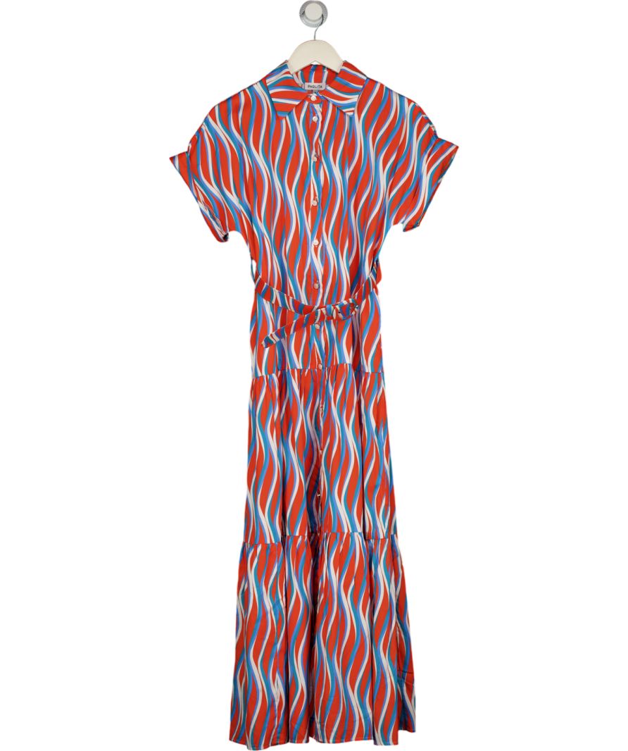 PAOLITA Multicoloured Cotton Belted Print Tiered Shirt Dress UK S