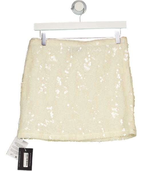 ASOS Design Cream Ruffled Semi Sheer Sequin Mesh Mini Skirt UK 12