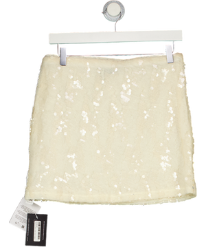 ASOS Design Cream Ruffled Semi Sheer Sequin Mesh Mini Skirt UK 10