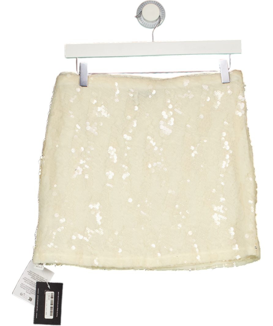 ASOS Design Cream Ruffled Semi Sheer Sequin Mesh Mini Skirt UK 12