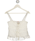 FREE PEOPLE White Tie Front Swiss Dot Cami Top With Ruffle Detail UK S