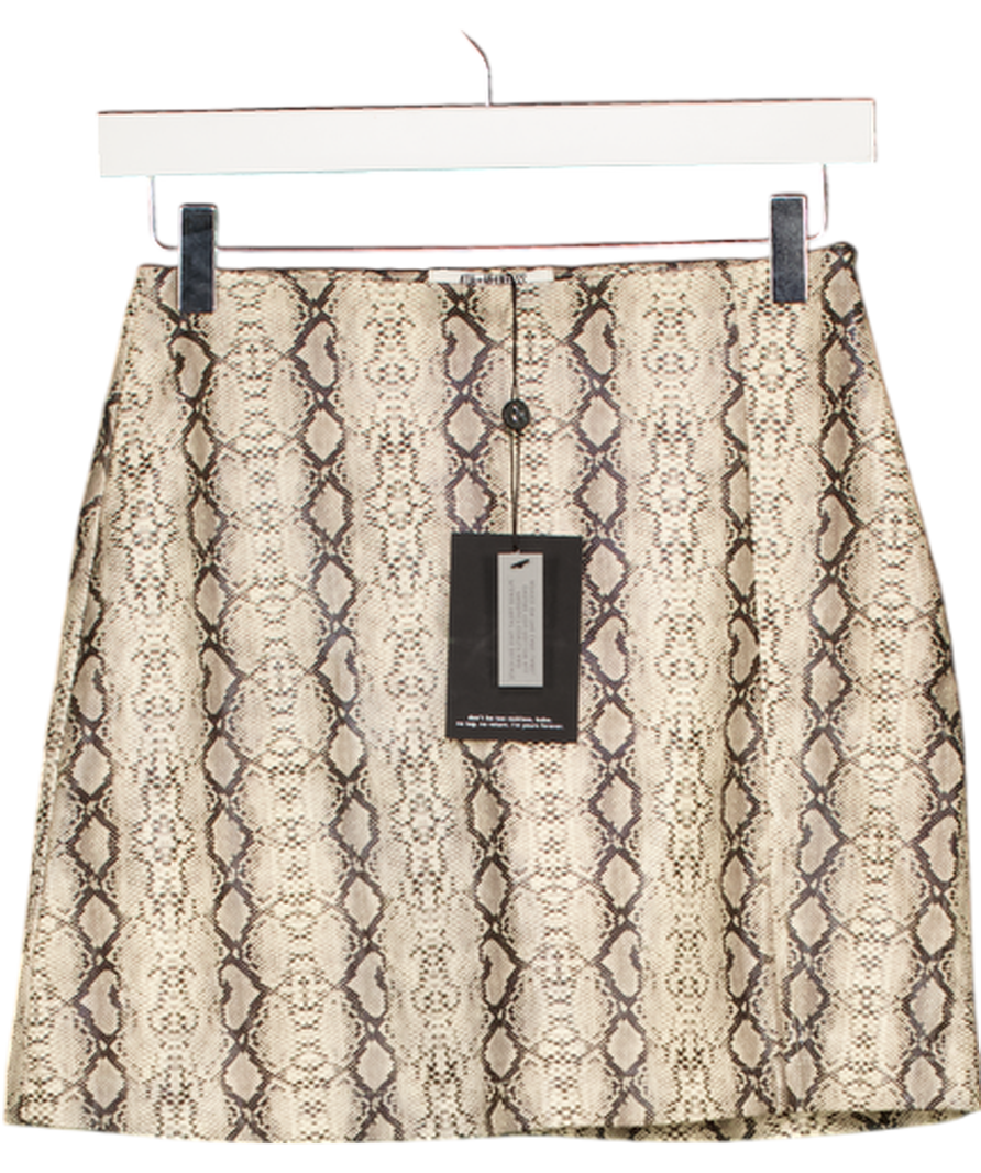 4th & Reckless Beige Leatherlook Snake Print Mini Skirt UK 6