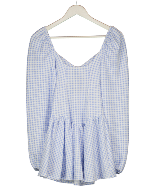 ASOS Blue Gingham Puff Sleeve Mini Dress UK 4