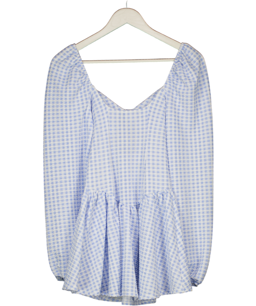ASOS Blue Gingham Puff Sleeve Mini Dress UK 4