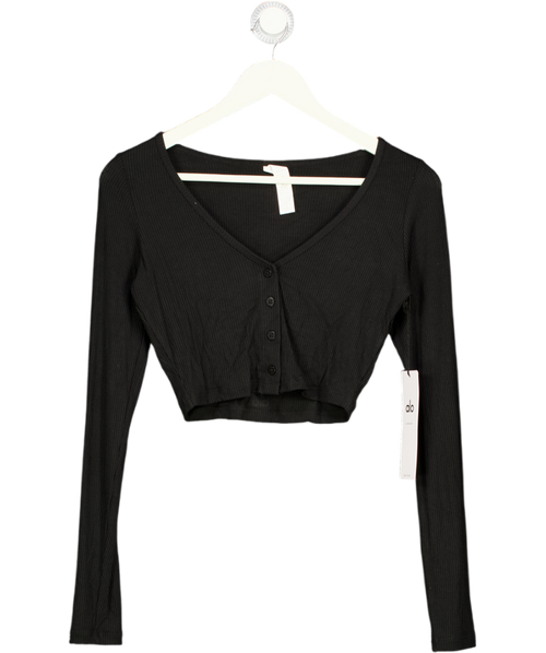 ALO Black Whisper Ribbed Stretch-jersey Cardigan UK S