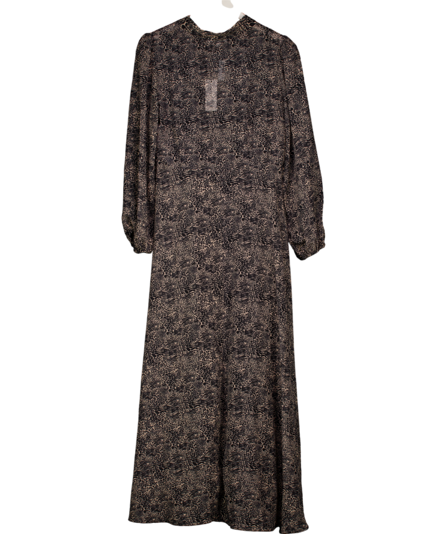 Lily & Lionel Ruffle Neck Leopard Print Maxi Dress In Brown UK 10