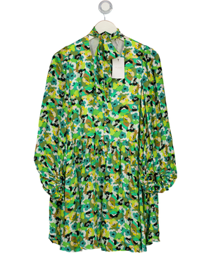 TED BAKER Green Floral Ilva Tie Neck Mini Dress Sz1 UK S