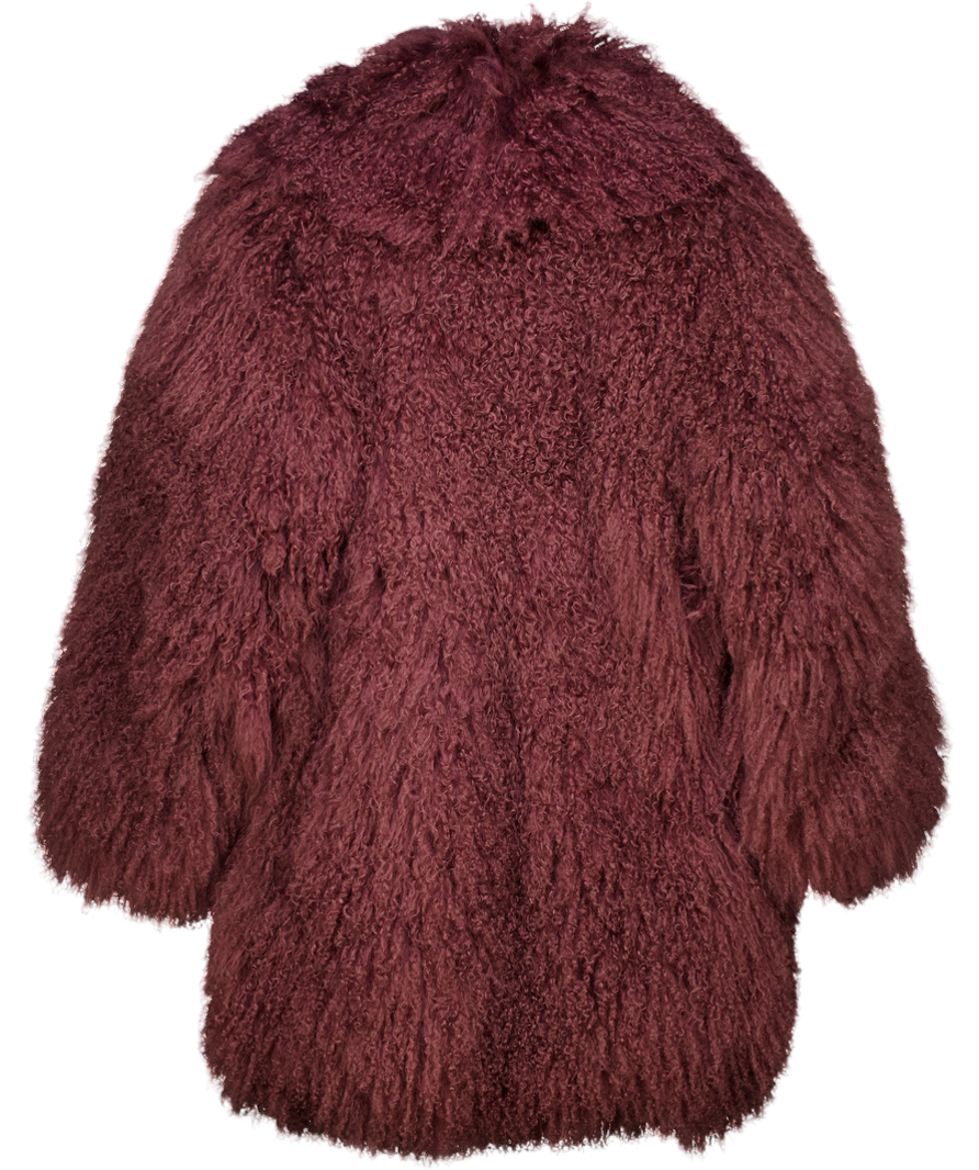 DE SAVARY Wine Red Longline Mongolian Jacket UK S