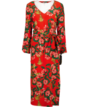 Hayley Menzies Red Eden Floral Silk Belted Dress UK S
