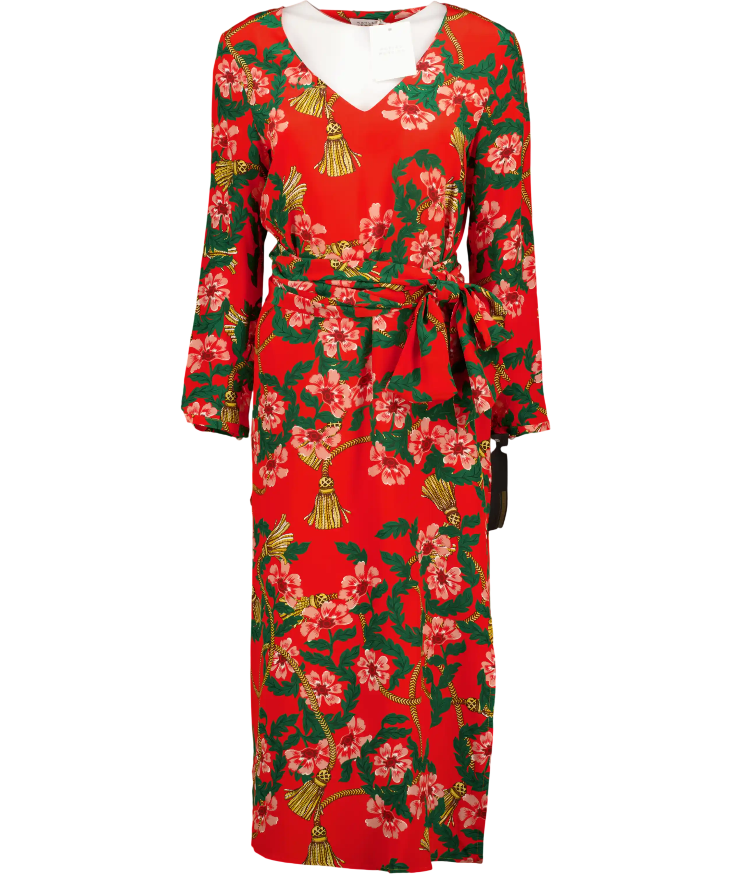 Hayley Menzies Red Eden Floral Silk Belted Dress UK S