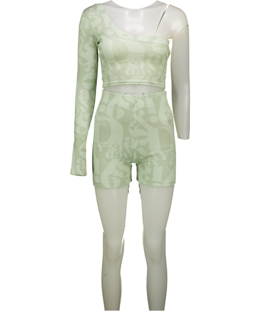 DAY 6 Green 2-piece Logo Print Halter Top And Shorts Set UK XS/S
