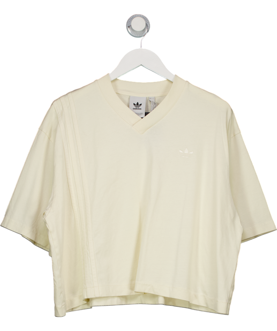 adidas Yellow Front Thress Stripes Tee UK S