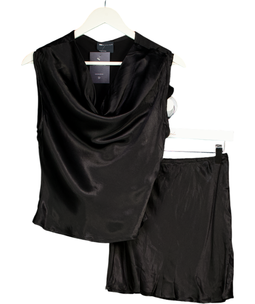 ASOS Black Scoop Neck Cami Satin Set UK 12