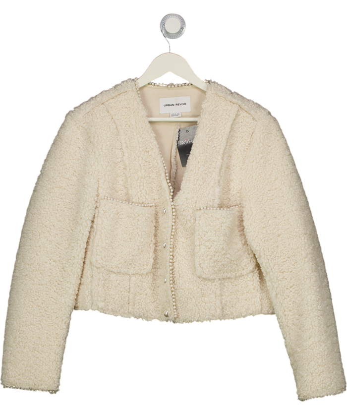 Urban Revivo Cream Pearl Trim Faux Shearling Jacket UK 12