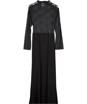 ASOS Black High Neck Long Sleeve Sheer Lace With Draped Waist Maxi Dress UK L