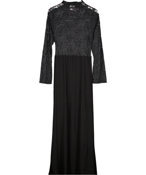 ASOS Black High Neck Long Sleeve Sheer Lace With Draped Waist Maxi Dress UK L