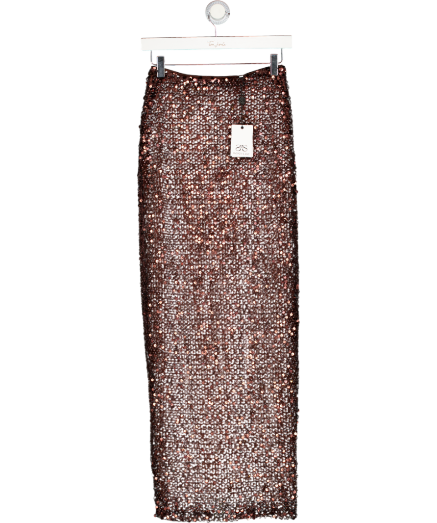 SYDNEY LANE Chocolate Brown Crystal Quartz Maxi Skirt UK XS