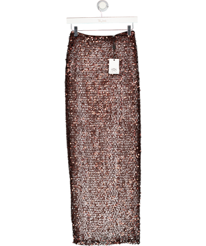 SYDNEY LANE Chocolate Brown Crystal Quartz Maxi Skirt UK XS