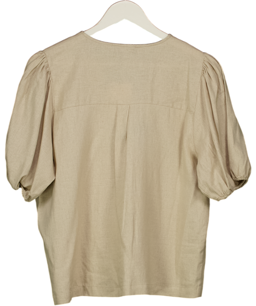 ZARA Beige Linen Blend Tie Blouse UK M
