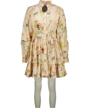 ByTIMO Cream Floral print Cotton Lace Collar Mini Long Sleeved Dress - Botanical UK M
