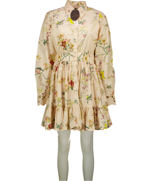 byTIMO Cream Lace Collar Mini Long Sleeved Dress - Botanical UK M