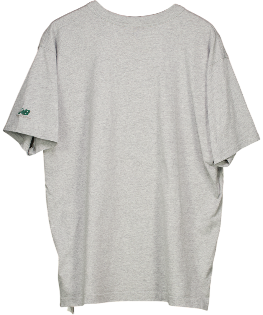 NEW BALANCE Grey Marl Flocked Logo T-shirt UK XL