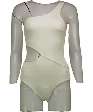 SOLID & STRIPED Cream One Shoulder Cut Out Detail Swimsuit UK S
