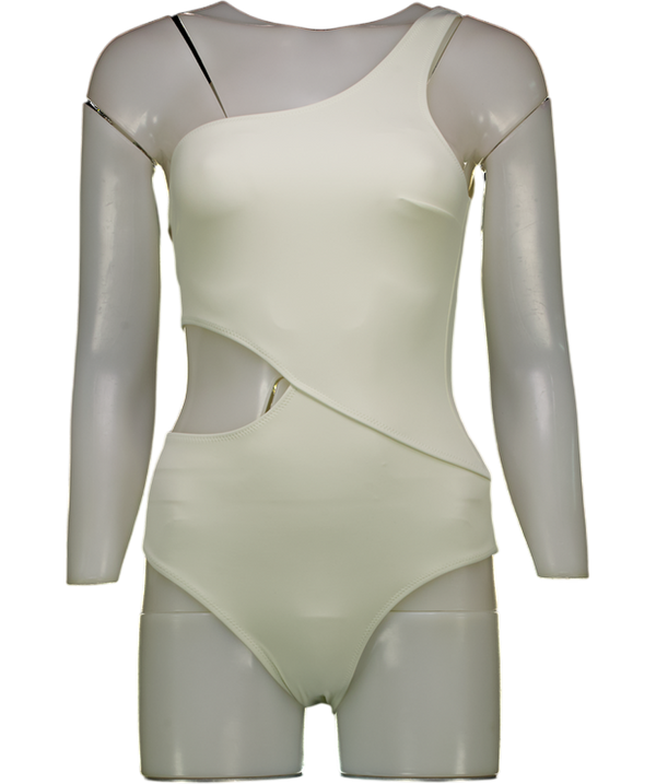 SOLID & STRIPED Cream One Shoulder Cut Out Detail Swimsuit UK S