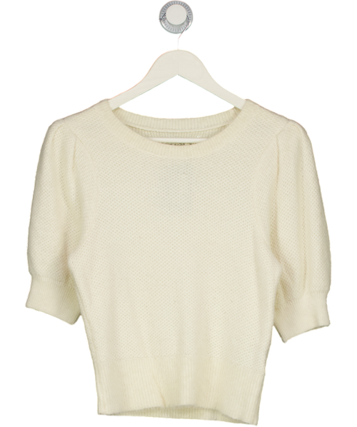 Abercrombie & Fitch Cream Textured Short Puff Sleeve Knit Sweater UK M