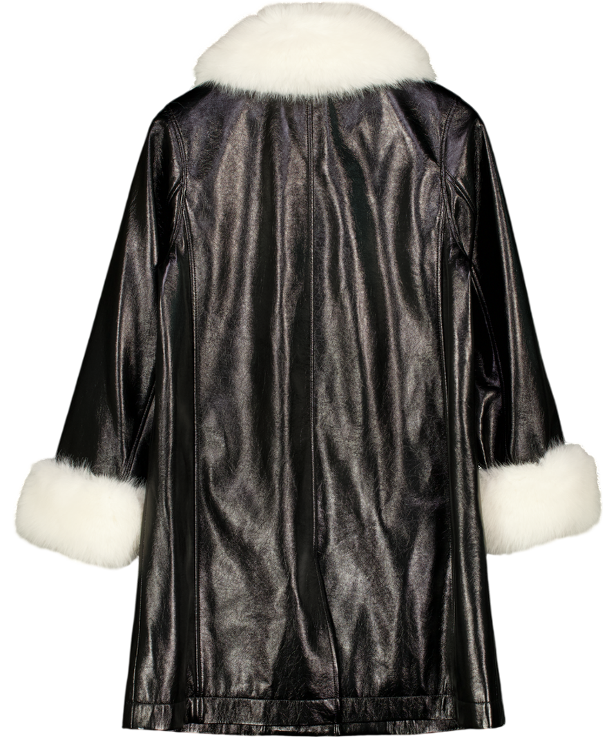 QUEEN OF ARCHIVE Ltd.edition Black Paten Fur Trim Stella Coat UK M