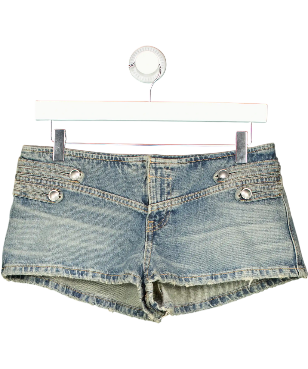 ZARA Blue Button Detail Low Waist Mini Denim Shorts UK 8
