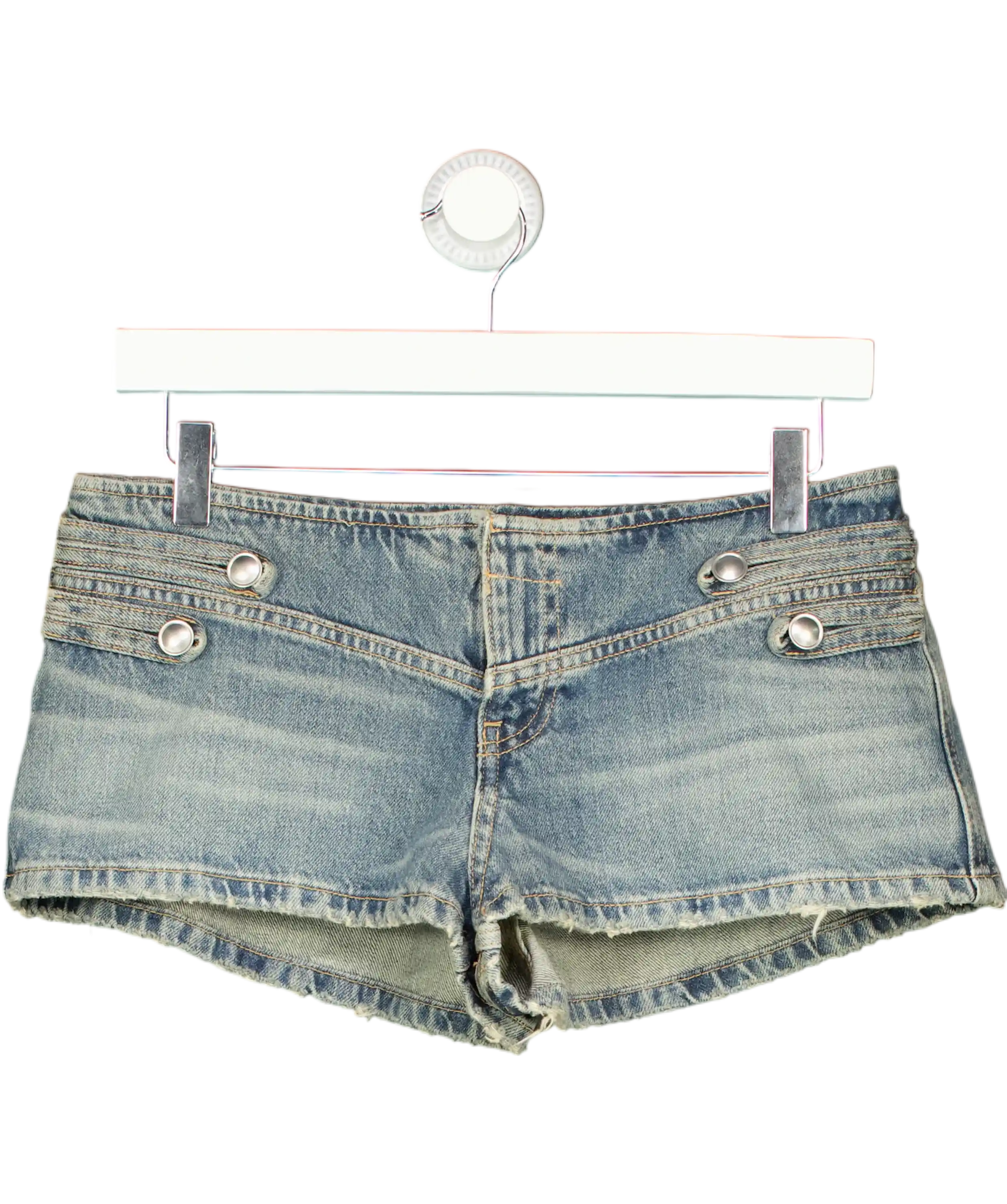ZARA Blue Button Detail Low Waist Mini Denim Shorts UK 8