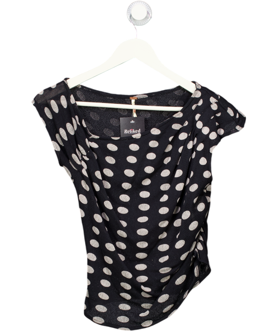 FREE PEOPLE Black & White Polka Dot Mesh Top UK XS