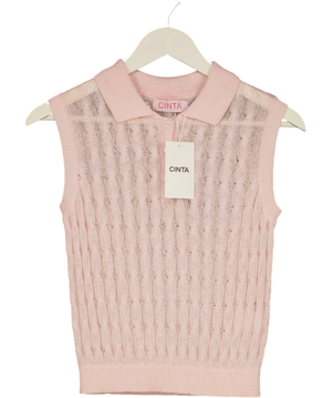 CINTA THE LABEL  Pink Cable Knit Polo Vest Top UK S
