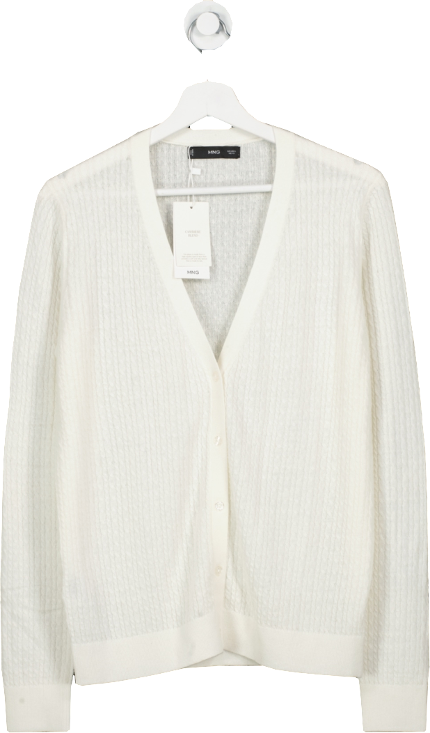 MANGO White Twisted Wool Cardigan BNWT UK L