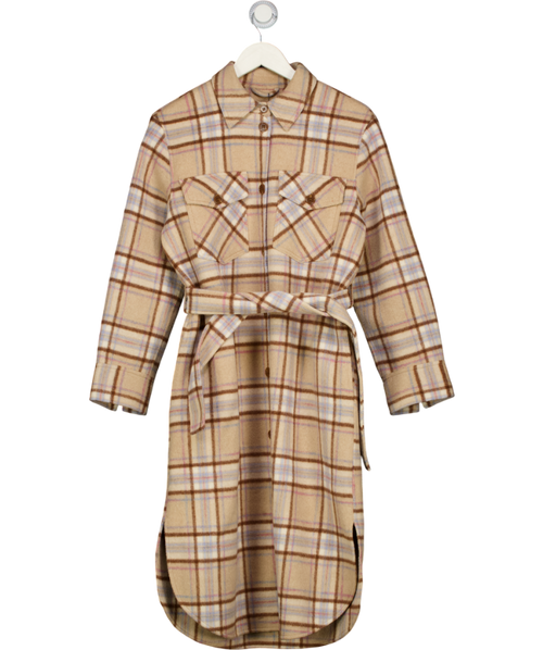 & Other Stories Beige Wool Check Longline Shacket Eu34 UK 6