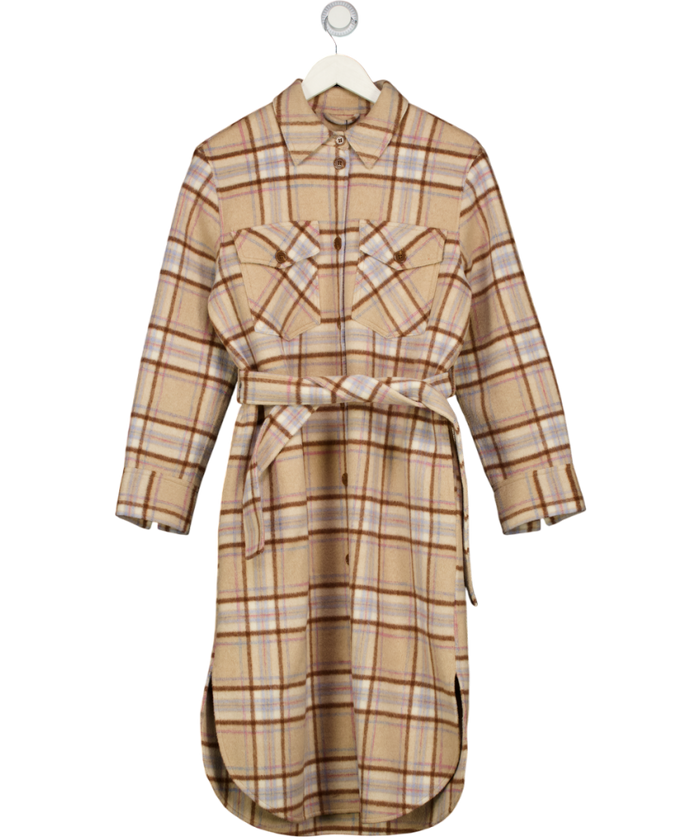 & Other Stories Beige Wool Check Longline Shacket Eu34 UK 6