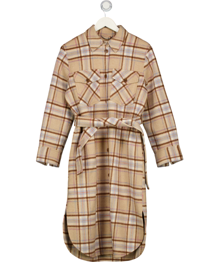& Other Stories Beige Wool Check Longline Shacket Eu34 UK 6