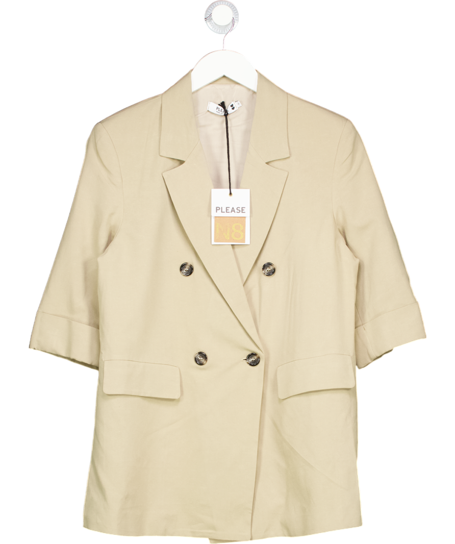 Please Beige Double Breasted Oversized Blazer UK S