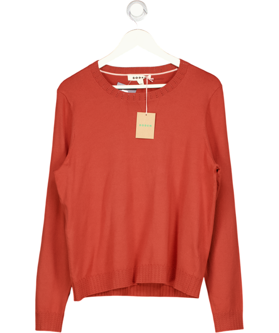 BODEN Emilia Cotton Crew Sweater-roasted Chestnut Brown UK L