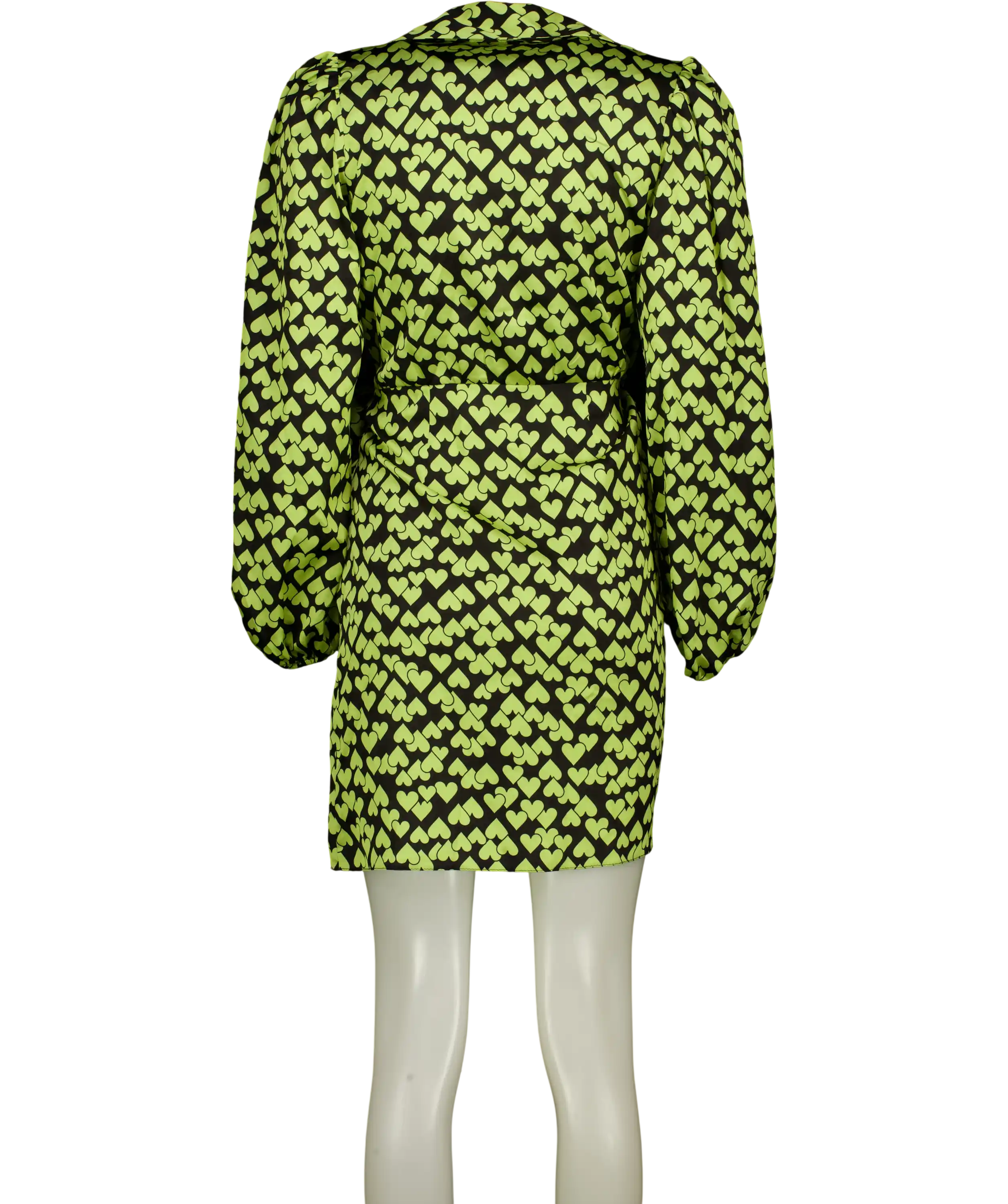 New Look Yellow Heart Print Long Sleeve Tie Waist Mini Dress UK 8