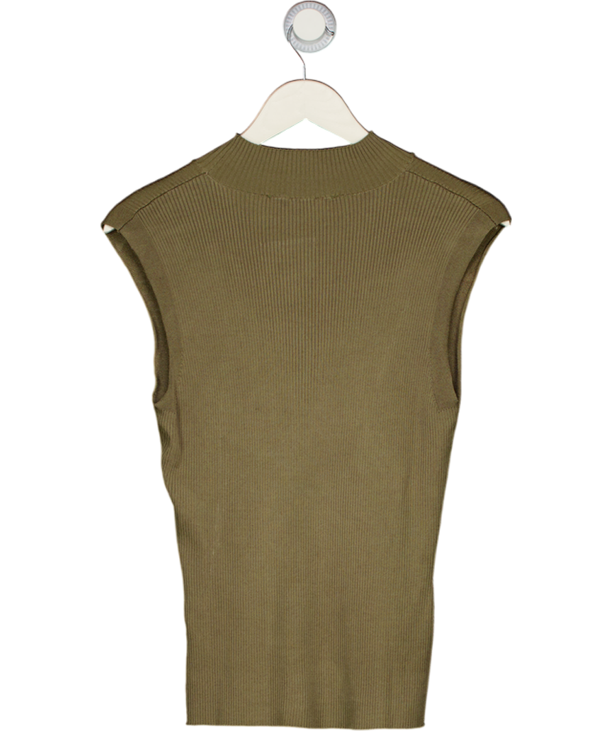 FRENCH CONNECTION Sleeveless High Neck Ribbed Jumper, Washed Khaki Green UK S