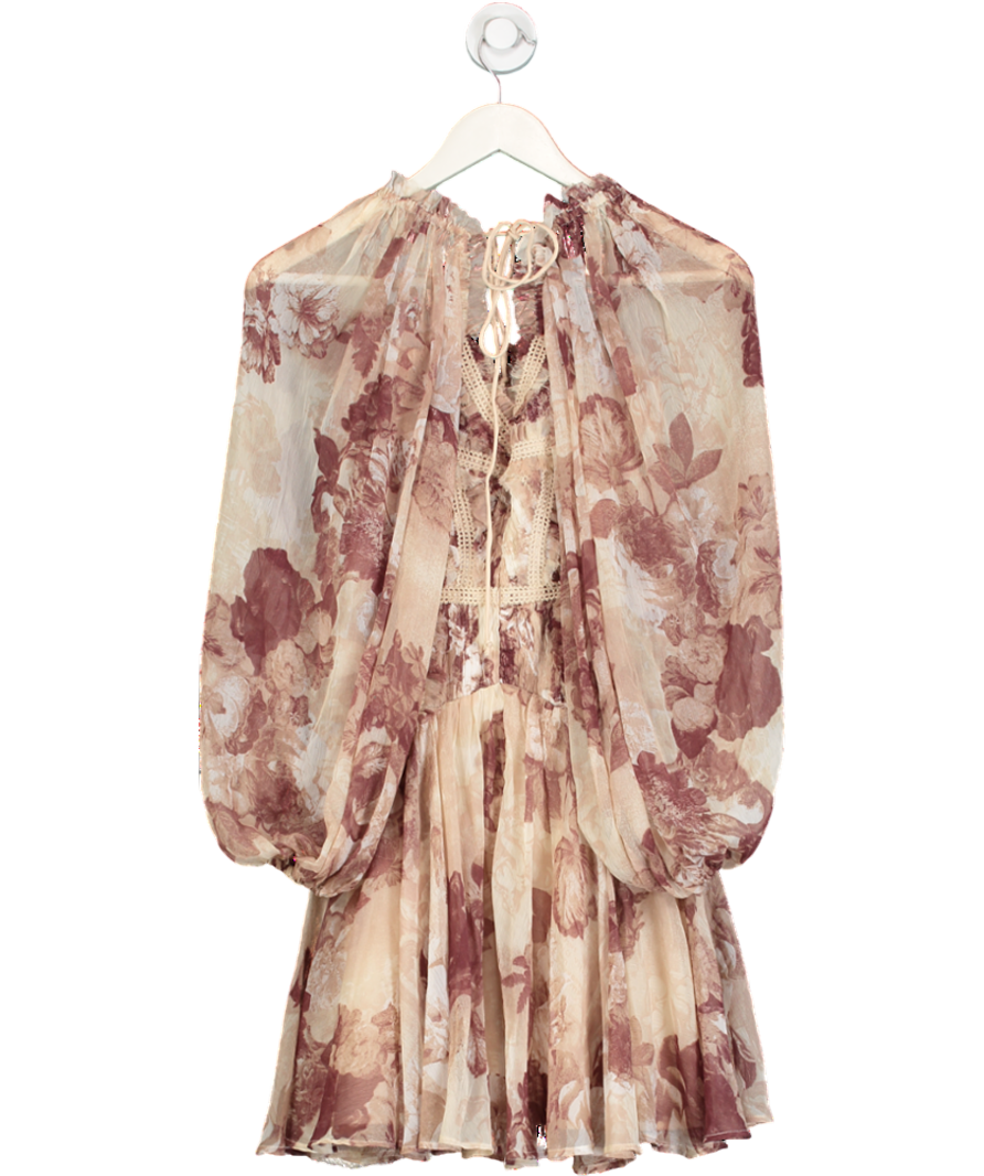 ASOS Design Long Sleeve Shirred Corset Mini Dress With Cut Out In Cream Floral Print UK 10