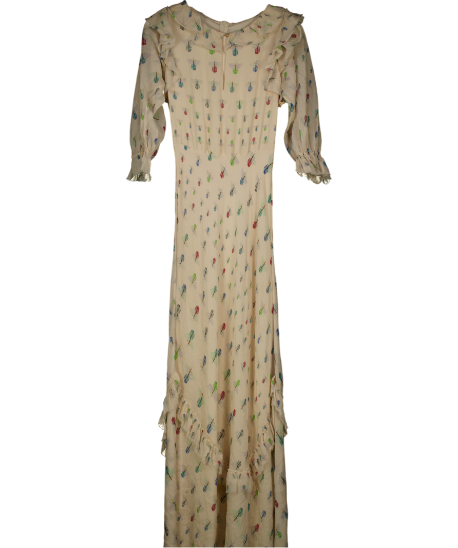 Vilshenko Cream Silk Chiffon Firefly Print Maxi Dress UK 10