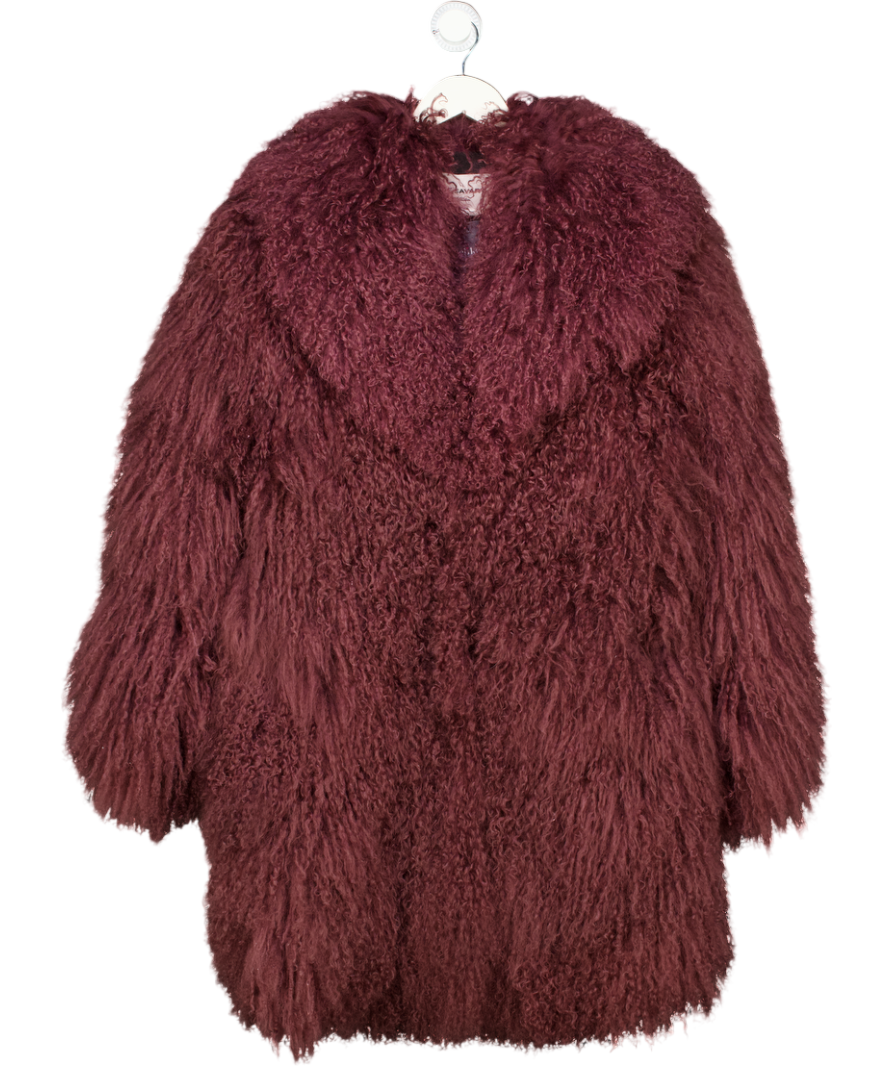 DE SAVARY Wine Red Longline Mongolian Jacket UK S