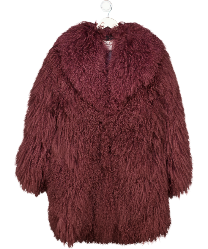 DE SAVARY Wine Red Longline Mongolian Jacket UK S