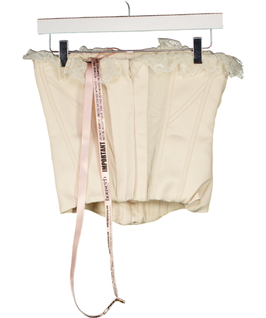 HOUSE OF CB Cream Idella Lace-trim Stretch-satin Corset Top UK S