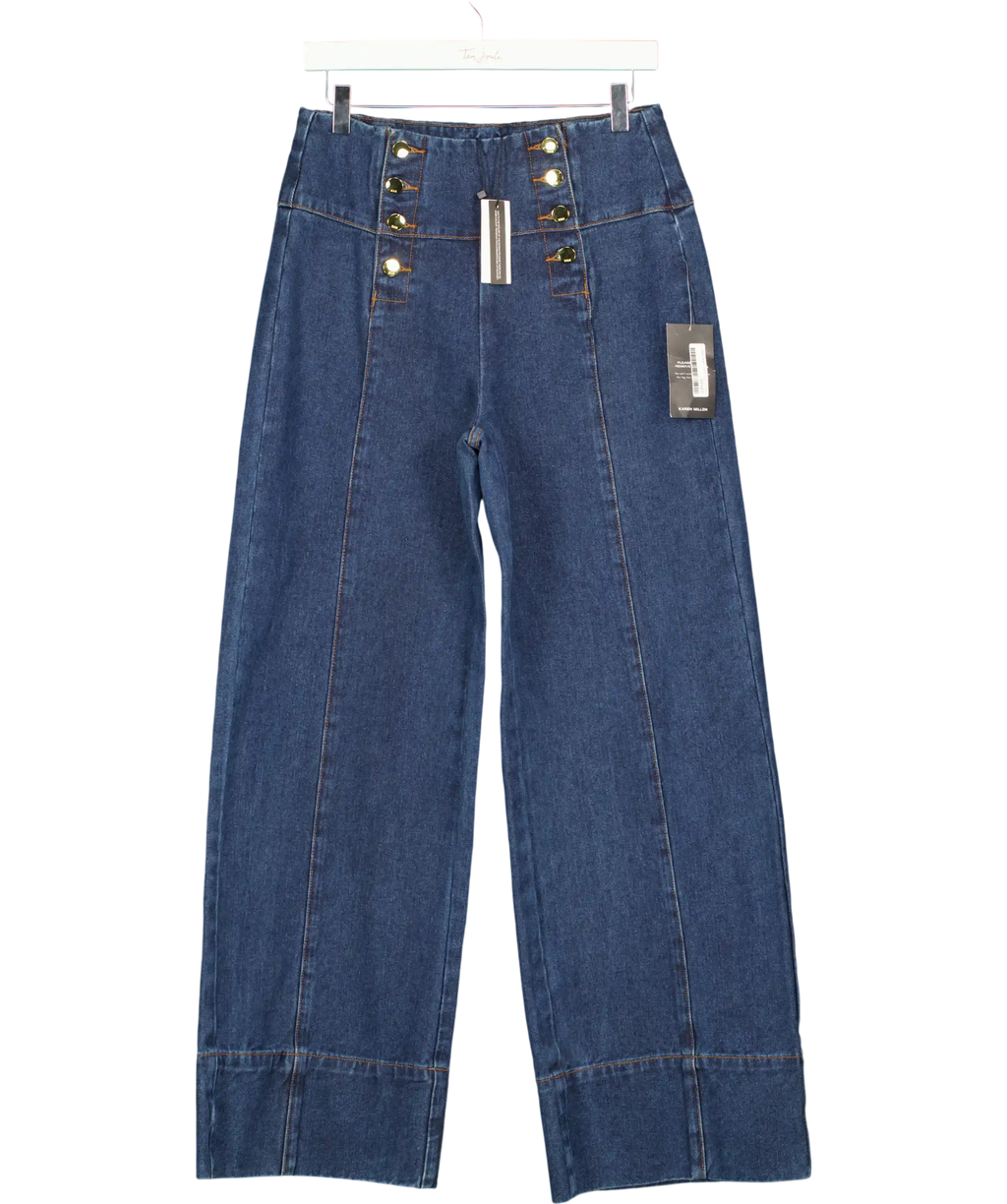 KAREN MILLEN Blue Denim Button Front Wide Leg Jeans UK 10
